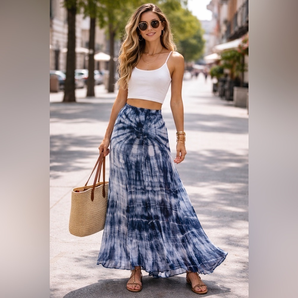 Young Fabulous & Broke Maxi Tie Dye Skirt Blue S